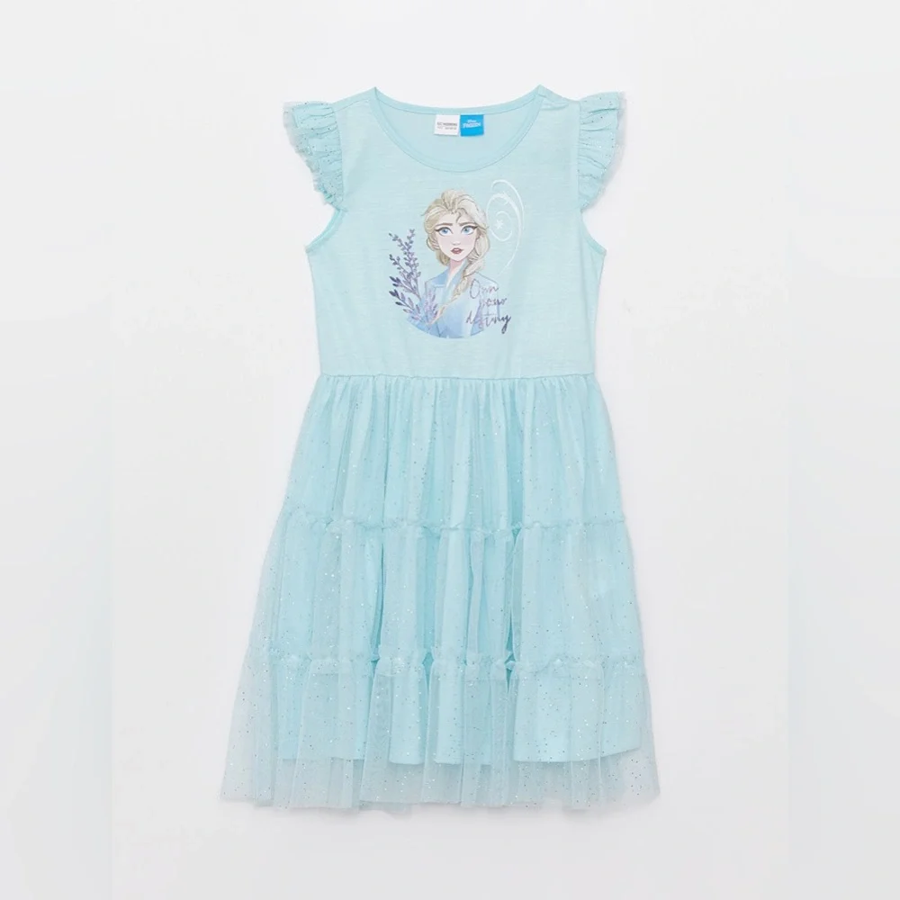 LC WAIKIKI Crew Neck Elsa Printed Girl Dress, Size 5-6